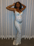 Momnfancy Green Lace-up Striped Crushed Flower Maternity Photoshoot Maxi Dress