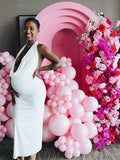 Momnfancy White Plunging Neckline Backless Baby Shower Maternity Maxi Dress