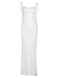 Momnfancy White Ruched Cami Backless Elegant Maternity Maxi Dress