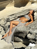Momnfancy Halter Neck Backless Spaghetti Strap Maternity Maxi Dress