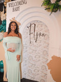 Momnfancy Boat Neck Ruched Sheer Elegant Maternity Maxi Dresses