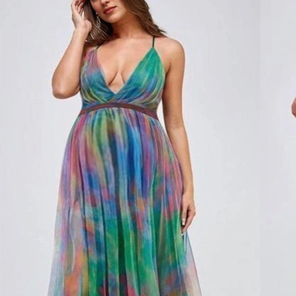 Momnfancy Bleach Band Spaghetti Strap Trailing Maternity Maxi Dresses