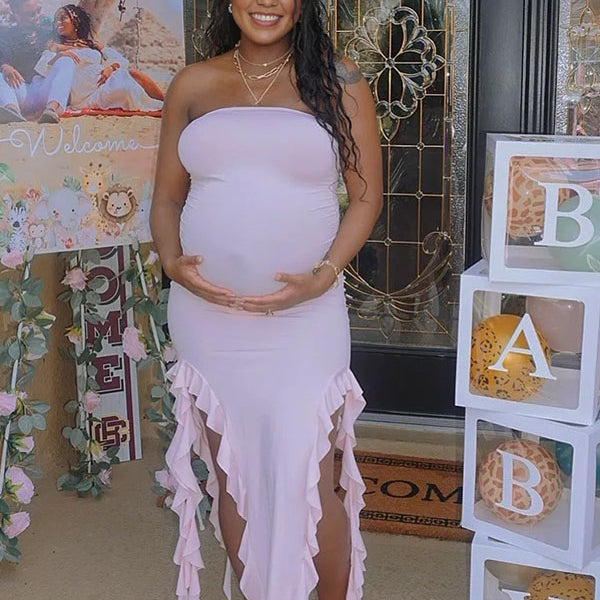 Momnfancy Bandeau Bodycon Ruffle Babyshower Maternity Maxi Dress