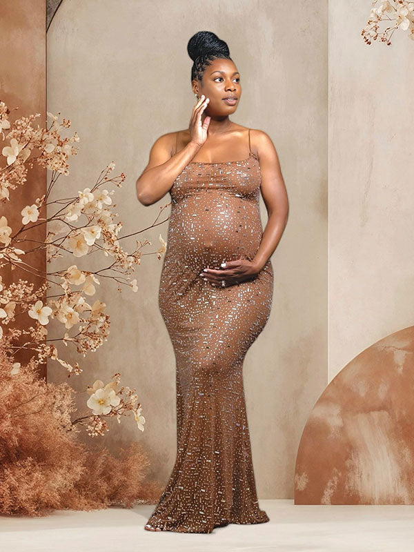 Baby Shower Dress Maternity Satin Spaghetti Strap Cowl Neck Dress