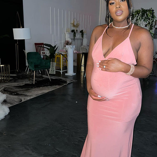 Momnfancy Backless Ruffle Bodycon Party Maternity Maxi Dress