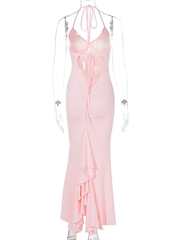 Momnfancy Backless Ruffle Bodycon Party Maternity Maxi Dress