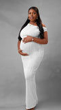 Momnfancy Water Ripples Oblique Shoulder Maternity Maxi Dresses