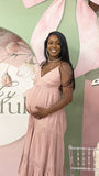 Momnfancy Spaghetti Strap Ruched Maternity Maxi Dresses