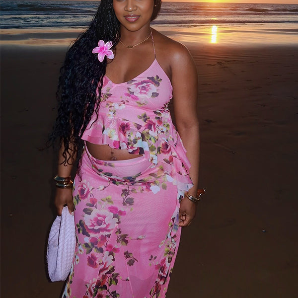 Momnfancy 2-in-1 Printing Vacation Maternity Maxi Dresses