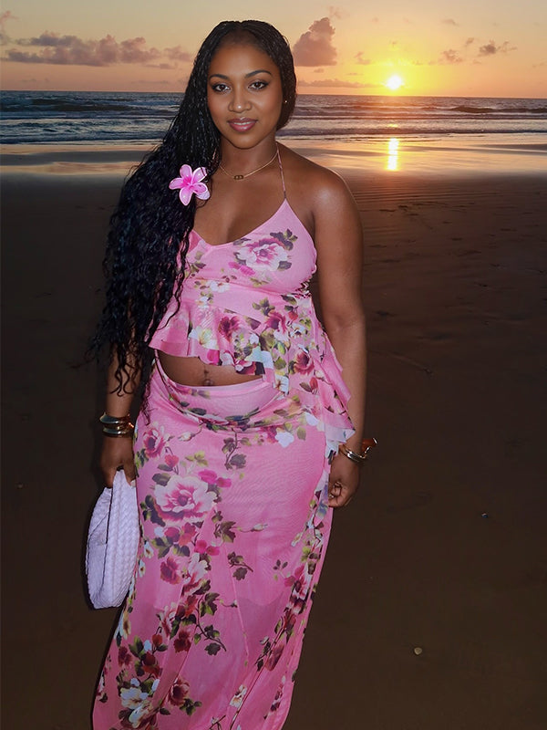 Momnfancy 2-in-1 Printing Vacation Maternity Maxi Dresses