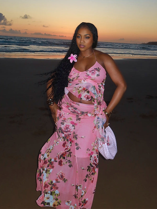 Momnfancy 2-in-1 Printing Vacation Maternity Maxi Dresses