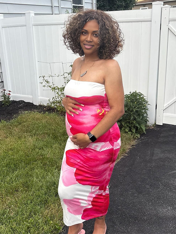Momnfancy Tube Top Print Maternity Maxi Dresses