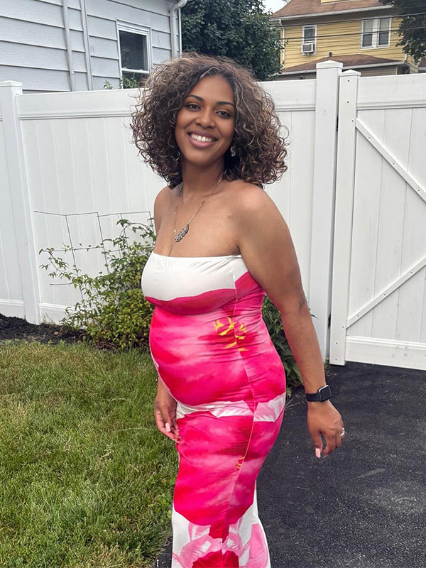 Momnfancy Tube Top Print Maternity Maxi Dresses