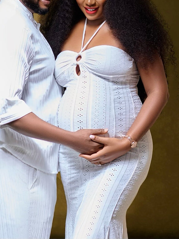 Momnfancy Halter Neck Mermaid Maternity Maxi Dresses