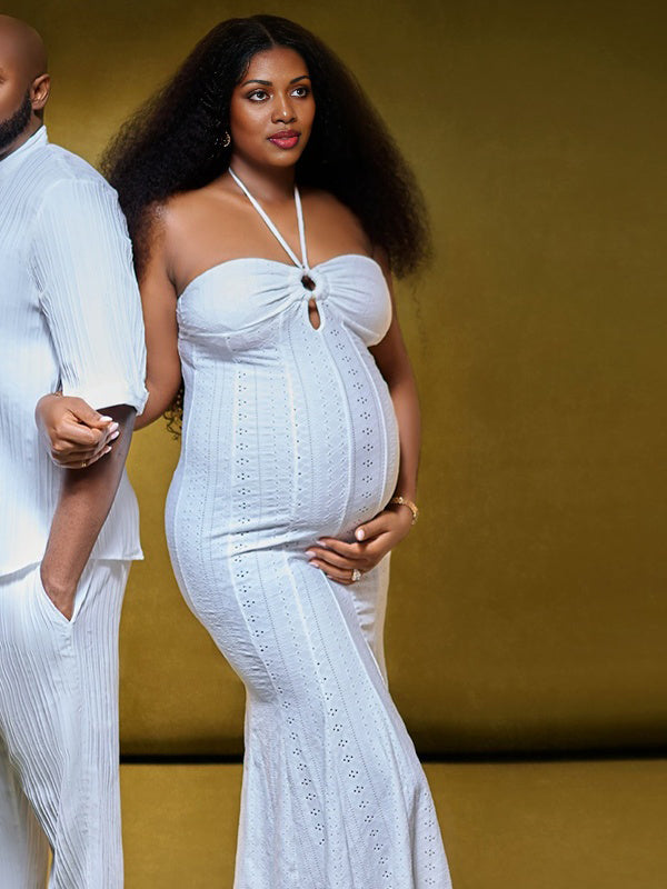 Momnfancy Halter Neck Mermaid Maternity Maxi Dresses