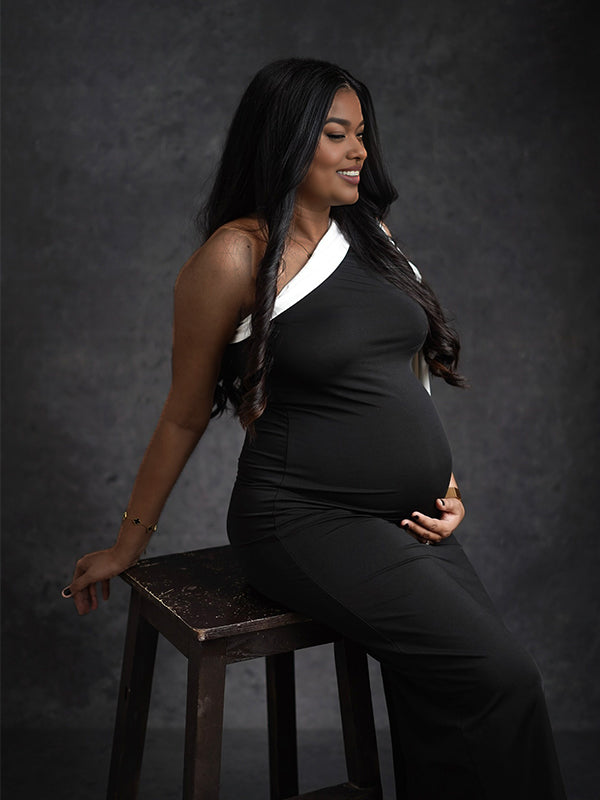 Momnfancy Oblique Shoulder Bowknot Maternity Maxi Dresses