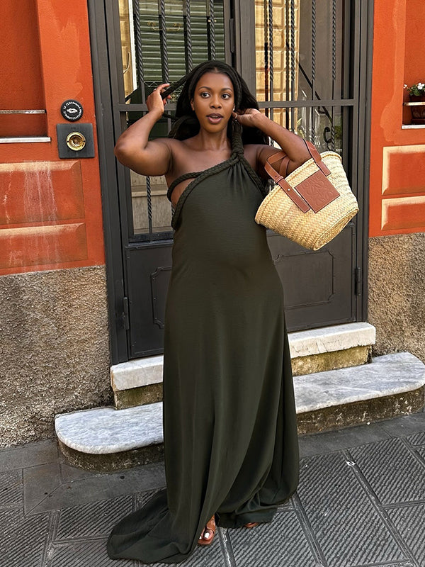Momnfancy Oblique Shoulder Trailing Maternity Maxi Dresses