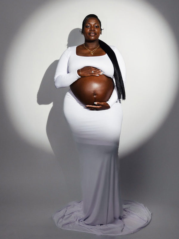 Momnfancy Side Slit Crop Maternity Maxi Dresses