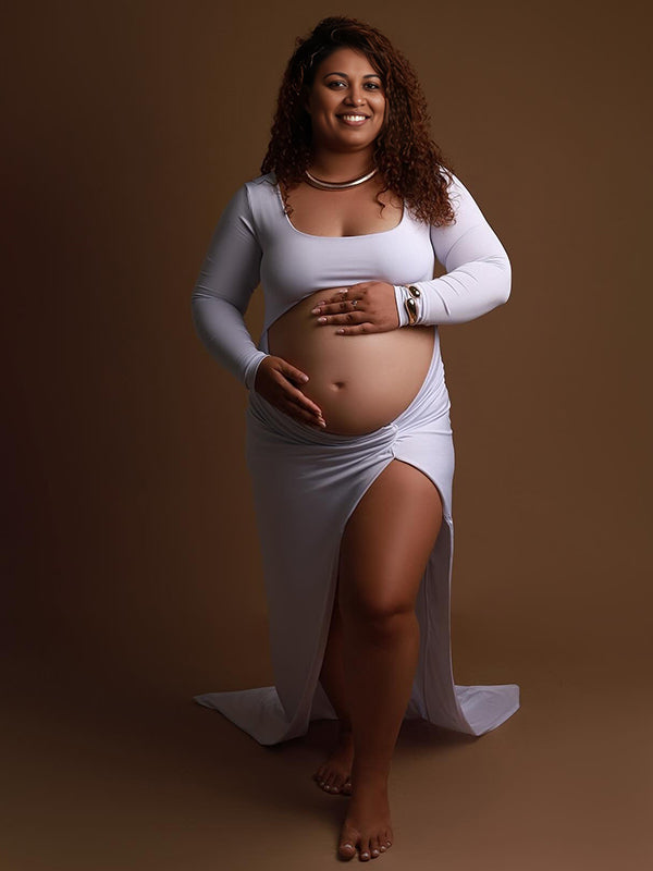 Momnfancy Side Slit Crop Maternity Maxi Dresses