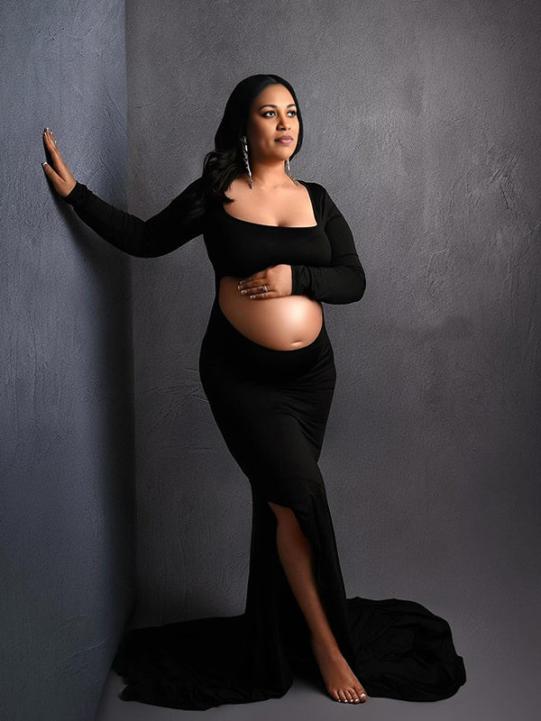 Momnfancy Side Slit Crop Maternity Maxi Dresses