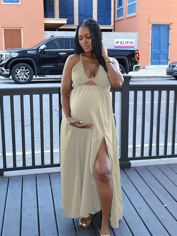 Momnfancy Side Slit Big Swing Maternity Maxi Dresses