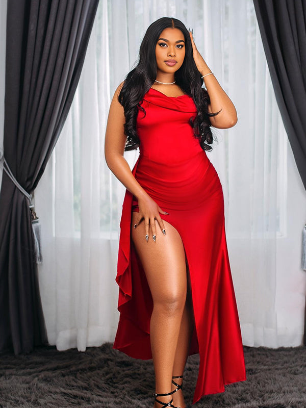 Momnfancy Boat Neck Side Slit Maternity Maxi Dresses