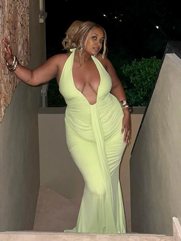 Momnfancy Trailing Plunging Neckline Mermaid Maternity Maxi Dresses