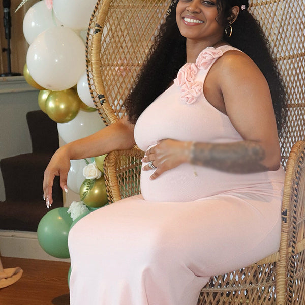 Momnfancy Oblique Shoulder 3D-flowers Maternity Maxi Dresses