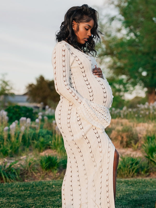 Momnfancy Knitted Cut-out Maternity Maxi Dresses