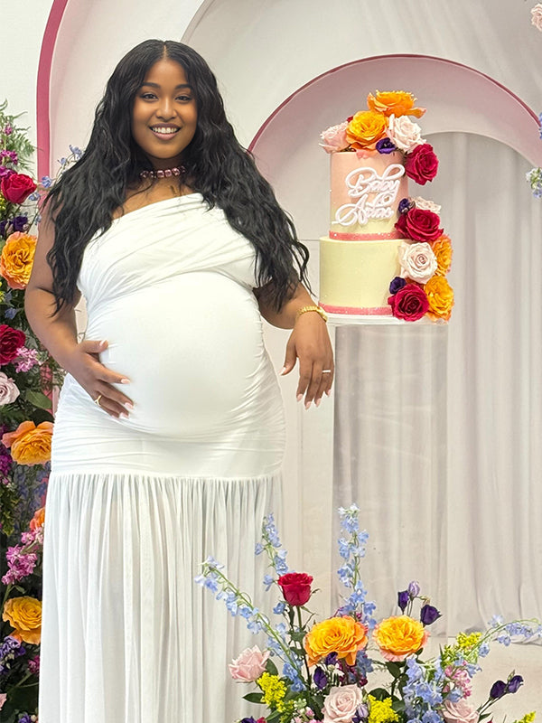 Momnfancy Oblique Shoulder Fluffy tulle Maternity Maxi Dresses