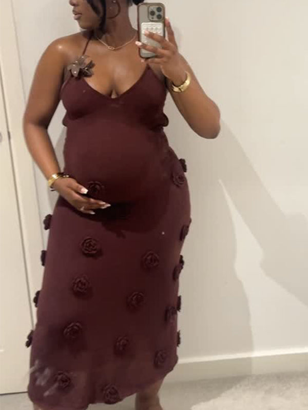 Momnfancy Boat Neck Sheer Ruched Maternity Maxi Dresses