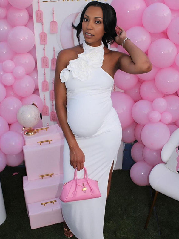 Momnfancy Backless 3D-flowers Bodycon Baby Shower Maternity Maxi Dresses