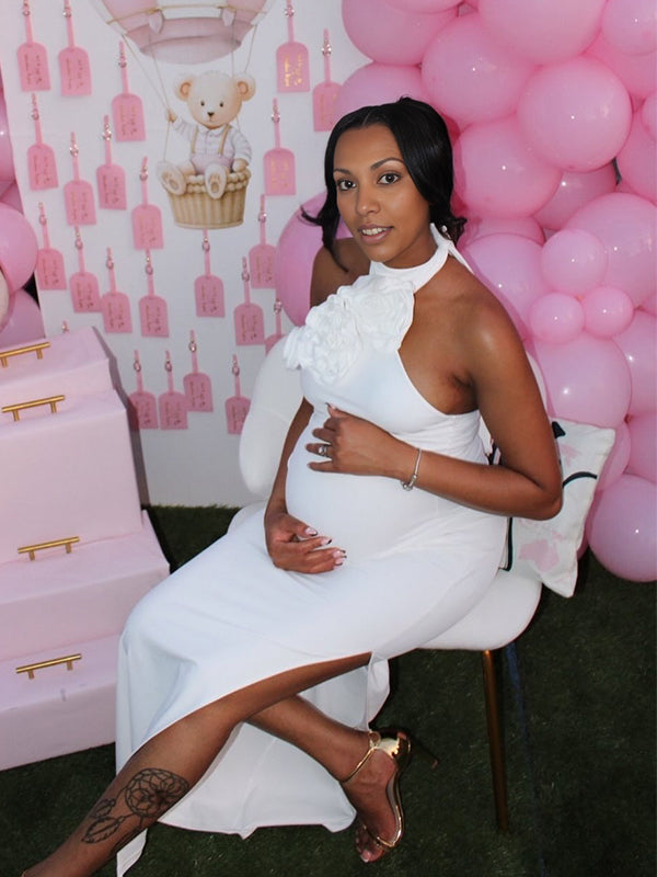Momnfancy Backless 3D-flowers Bodycon Baby Shower Maternity Maxi Dresses