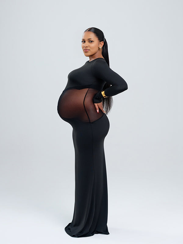 Momnfancy Splicing Sheer Maternity Maxi Dresses