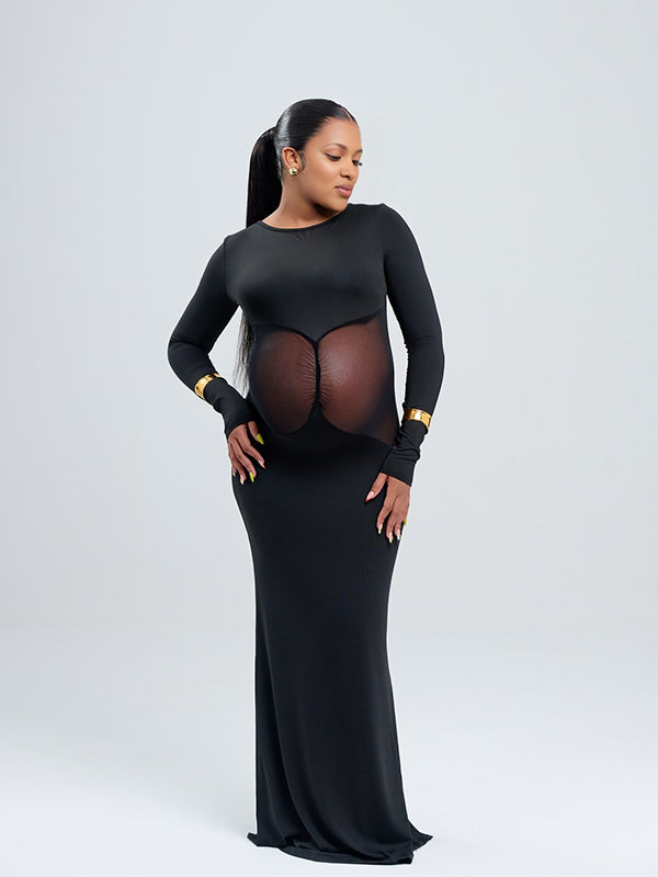 Momnfancy Splicing Sheer Maternity Maxi Dresses