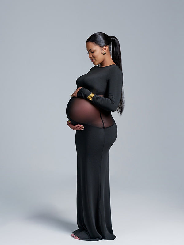 Momnfancy Splicing Sheer Maternity Maxi Dresses