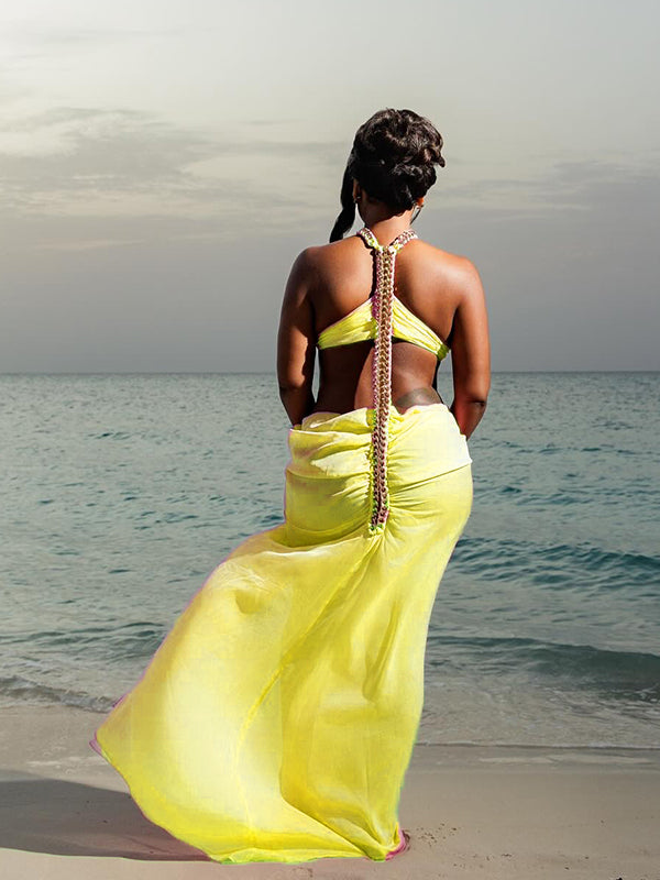 Momnfancy Fake-two pieces Halter Neck Maternity Maxi Dresses