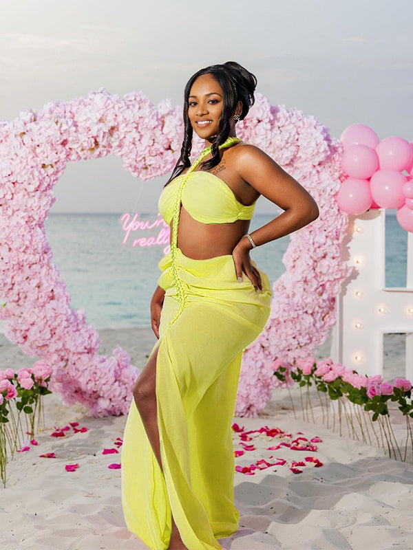 Momnfancy Fake-two pieces Halter Neck Maternity Maxi Dresses
