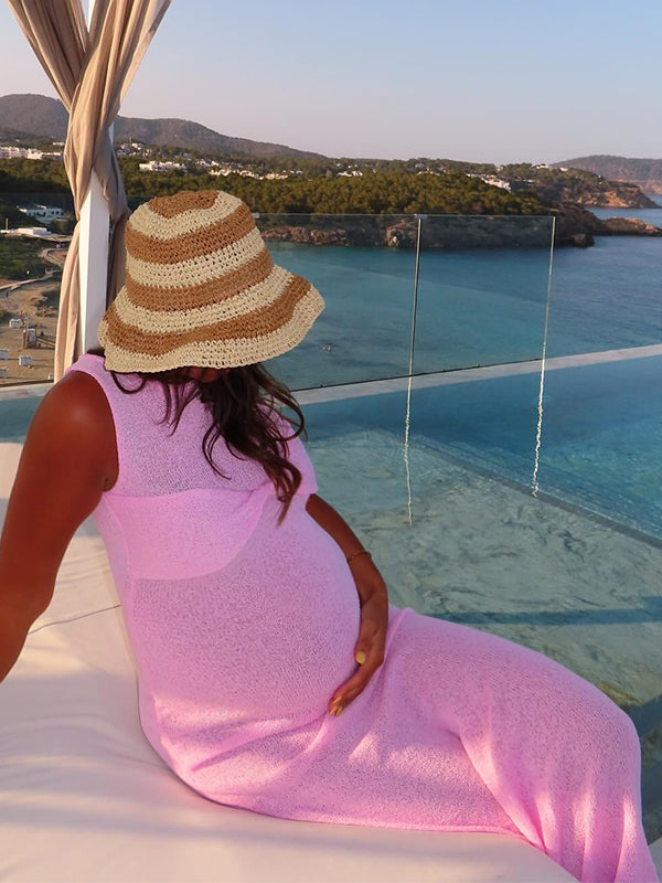 Momnfancy Knitted Tube Top Maternity Maxi Dress