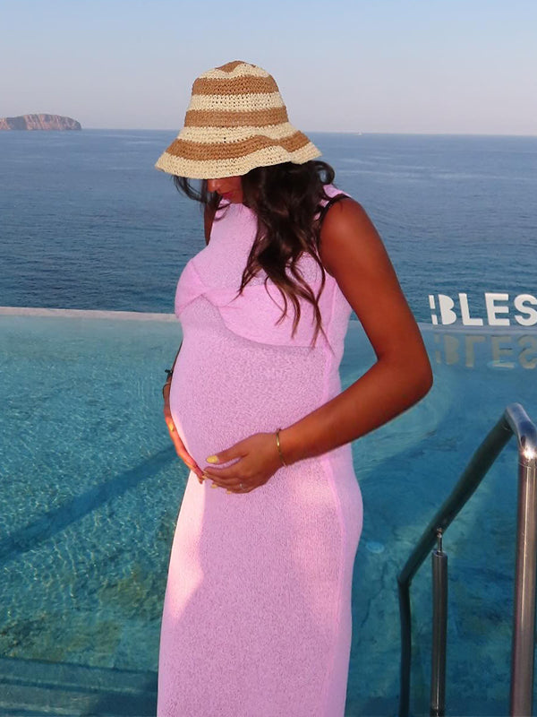 Momnfancy Knitted Tube Top Maternity Maxi Dress