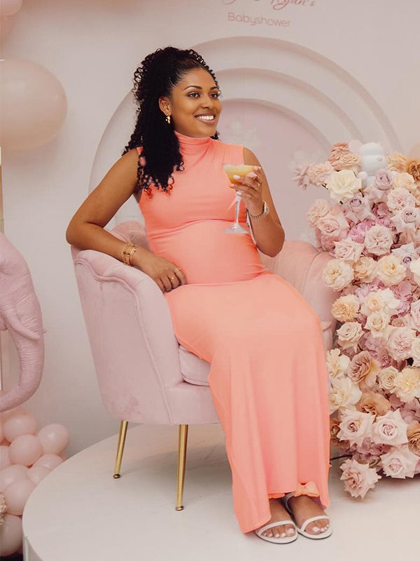 Momnfancy Bodycon Solid Color Maternity Maxi Dress