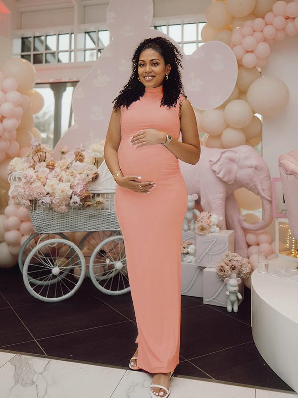 Momnfancy Bodycon Solid Color Maternity Maxi Dress