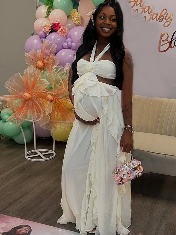 Momnfancy Falbala 3D-flowers Maternity Maxi Dress