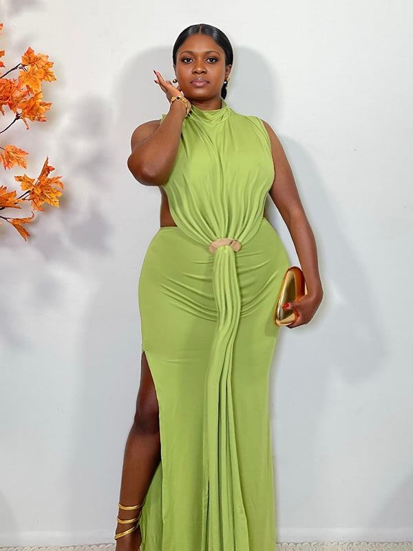 Momnfancy Side Slit Cut-out Maternity Maxi Dress