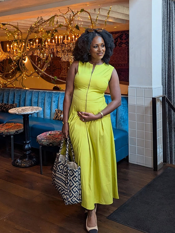 Momnfancy Bodycon Zipper Maternity Maxi Dress