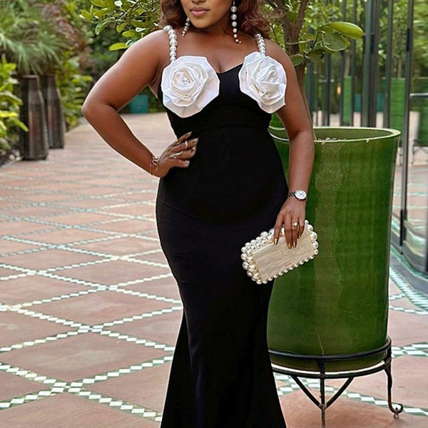 Momnfancy 3D-flowers Spaghetti Strap Maternity Maxi Dress