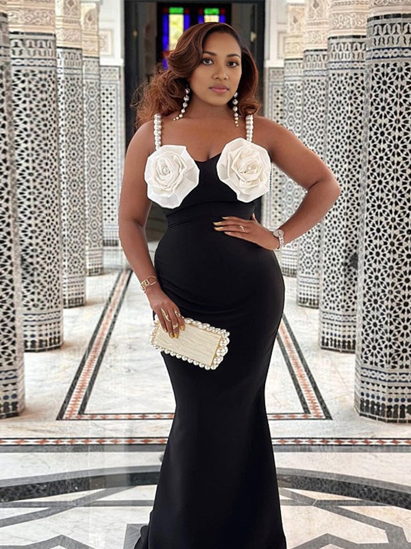 Momnfancy 3D-flowers Spaghetti Strap Maternity Maxi Dress