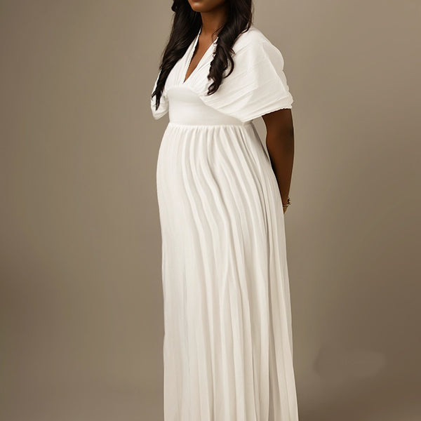 Momnfancy Ruched Dolman Sleeve Maternity Maxi Dress