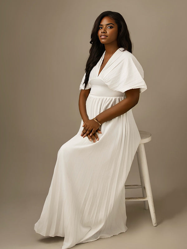 Momnfancy Ruched Dolman Sleeve Maternity Maxi Dress