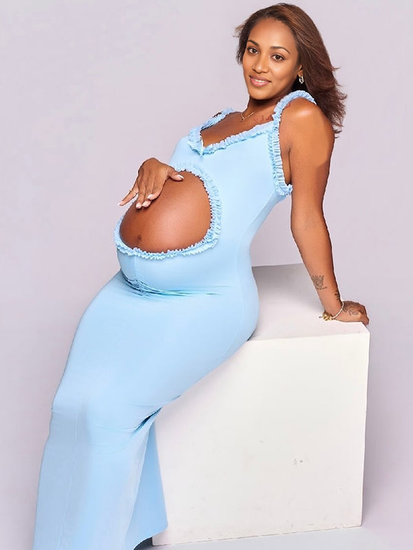Momnfancy Crop Spaghetti Strap Maternity Maxi Dress